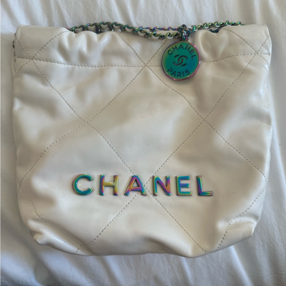 Chanel Iridescent Logo White Shoulder Bag
